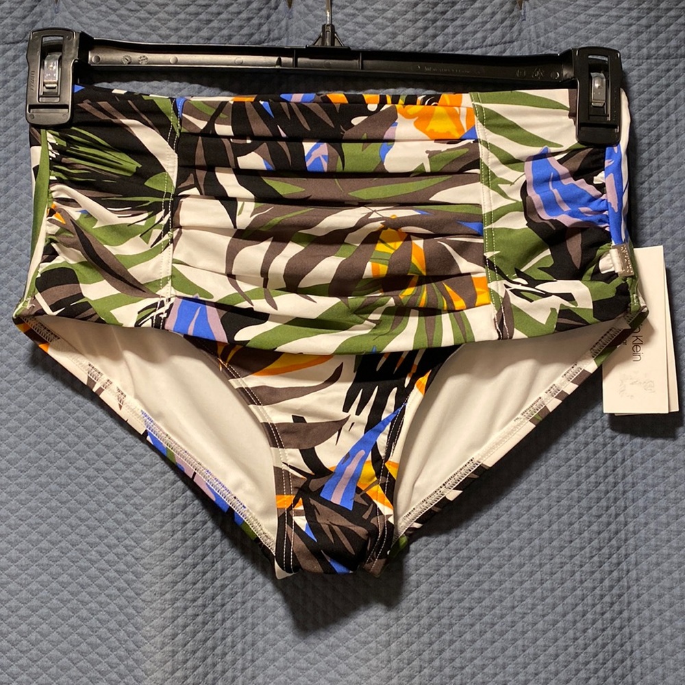 Calvin Klein Women's Pleated High Waist Bikini Swimsuit Bottom.